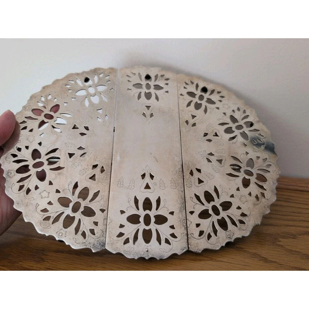 Vintage Silverplate Expandable Trivet Ornate Scroll Design Cottage Core 10-12x8